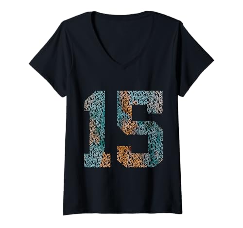 Damen Nummer 15 Years of Being Awesome 15. Geburtstag T-Shirt mit V-Ausschnitt von COOL BIRTHDAY DESIGNS AND OUTFITS