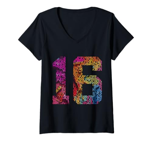 Damen Nummer 16 Years of Being Awesome 16. Geburtstag T-Shirt mit V-Ausschnitt von COOL BIRTHDAY DESIGNS AND OUTFITS
