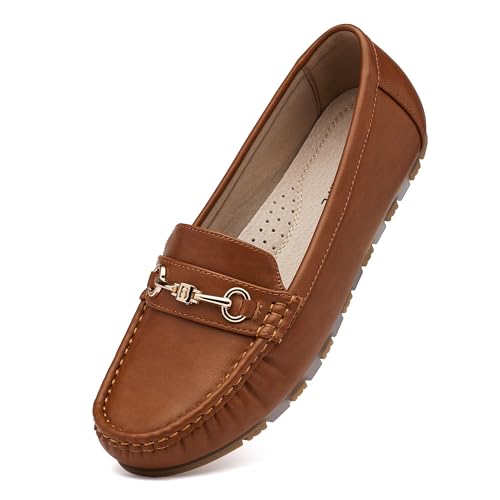 COOL COSER C Damen-Slipper Casual Slip on Flache Schuhe Damen Penny Loafers Moccasions Komfort Elegante Arbeitsschuhe, Braun. PU 2, 38 EU Weit von COOL COSER C