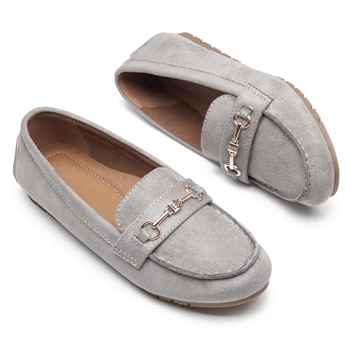 COOL COSER C Weite Loafers für Damen, leger, flacher Slipper, bequeme Penny-Loafers mit Fußgewölbeunterstützung, elegante Mokassins, Grau. Wildleder, 39.5 EU von COOL COSER C