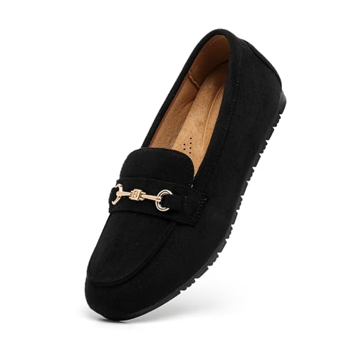 COOL COSER C Weite Loafers für Damen, leger, flacher Slipper, bequeme Penny-Loafers mit Fußgewölbeunterstützung, elegante Mokassins, Schwarzer Stoff, 44.5 EU von COOL COSER C