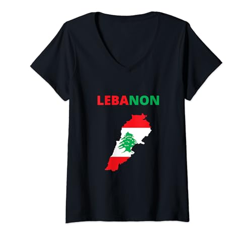 Damen LIBANON FLAGGE UND KARTE T-Shirt mit V-Ausschnitt Damen LIBANON FLAGGE UND KARTE T-Shirt mit V-Ausschnitt von COOL COUNTRIES MERCH