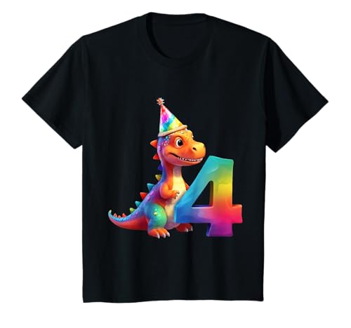 Kinder DINO 4 JAHRE JUNGE DINOSAURIER 4. GEBURTSTAG T-Shirt von COOL DINOSAUR BIRTHDAY DESIGNS AND OUTFITS