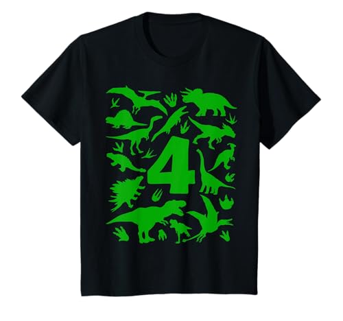 Kinder DINO 4 JAHRE JUNGE DINOSAURIER 4. GEBURTSTAG T-Shirt von COOL DINOSAUR BIRTHDAY DESIGNS AND OUTFITS