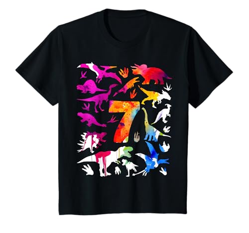 Kinder DINO 7 JAHRE JUNGE DINOSAURIER 7. GEBURTSTAG T-Shirt von COOL DINOSAUR BIRTHDAY DESIGNS AND OUTFITS