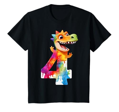 Kinder DINO NUMMER 4 JAHRE ALT JUNGE DINOSAURIER 4. GEBURTSTAG T-Shirt von COOL DINOSAUR BIRTHDAY DESIGNS AND OUTFITS