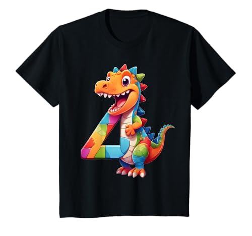 Kinder NUMMER 4 JAHRE ALT JUNGE DINOSAURIER 4. GEBURTSTAG T-Shirt von COOL DINOSAUR BIRTHDAY DESIGNS AND OUTFITS