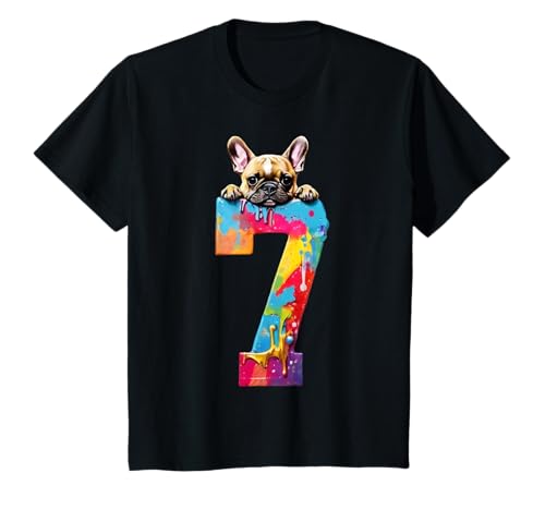Kinder HUND 7 JAHRE FRANZÖSISCHE BULLDOGGE 7. GEBURTSTAG T-Shirt von COOL DOG OUTFITS AND DESIGNS