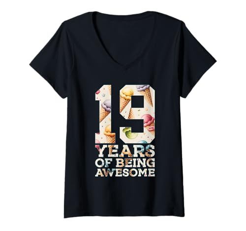 Damen 19 Years of Being Awesome EIS 19. Geburtstag T-Shirt mit V-Ausschnitt Damen 19 Years of Being Awesome EIS 19. Geburtstag T-Shirt mit V-Ausschnitt von COOL ICECREAM BIRTHDAY DESIGNS AND OUTFITS
