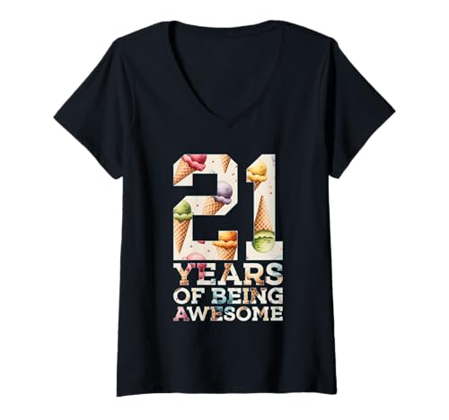 Damen 21 Years of Being Awesome EIS 21. Geburtstag T-Shirt mit V-Ausschnitt Damen 21 Years of Being Awesome EIS 21. Geburtstag T-Shirt mit V-Ausschnitt von COOL ICECREAM BIRTHDAY DESIGNS AND OUTFITS