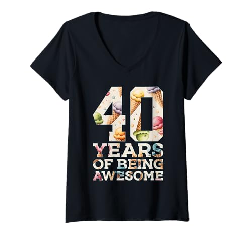Damen 40 Years of Being Awesome EIS 40. Geburtstag T-Shirt mit V-Ausschnitt von COOL ICECREAM BIRTHDAY DESIGNS AND OUTFITS