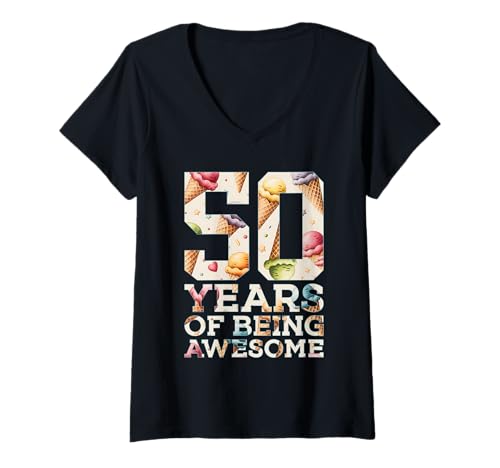 Damen 50 Years of Being Awesome EIS 50. Geburtstag T-Shirt mit V-Ausschnitt Damen 50 Years of Being Awesome EIS 50. Geburtstag T-Shirt mit V-Ausschnitt von COOL ICECREAM BIRTHDAY DESIGNS AND OUTFITS