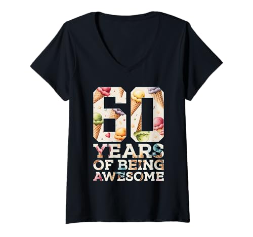 Damen 60 Years of Being Awesome EIS 60. Geburtstag T-Shirt mit V-Ausschnitt Damen 60 Years of Being Awesome EIS 60. Geburtstag T-Shirt mit V-Ausschnitt von COOL ICECREAM BIRTHDAY DESIGNS AND OUTFITS