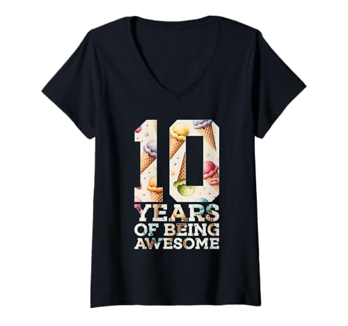 Damen 10 Years of Being Awesome EIS 10. Geburtstag T-Shirt mit V-Ausschnitt Damen 10 Years of Being Awesome EIS 10. Geburtstag T-Shirt mit V-Ausschnitt von COOL KIDS BIRTHDAY DESIGNS AND OUTFITS