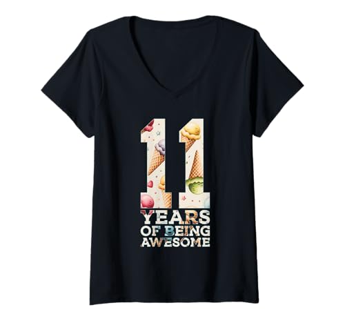 Damen 11 Years of Being Awesome EIS 11. Geburtstag T-Shirt mit V-Ausschnitt Damen 11 Years of Being Awesome EIS 11. Geburtstag T-Shirt mit V-Ausschnitt von COOL KIDS BIRTHDAY DESIGNS AND OUTFITS