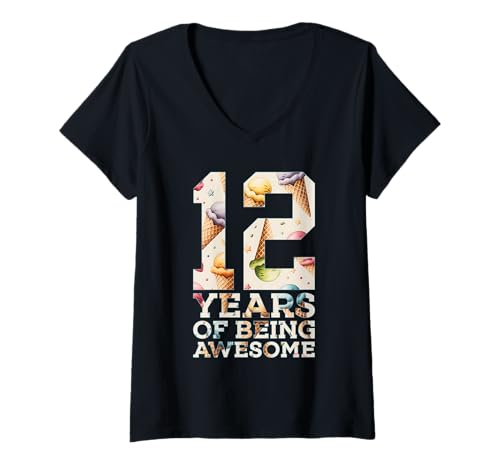 Damen 12 Years of Being Awesome EIS 12. Geburtstag T-Shirt mit V-Ausschnitt Damen 12 Years of Being Awesome EIS 12. Geburtstag T-Shirt mit V-Ausschnitt von COOL KIDS BIRTHDAY DESIGNS AND OUTFITS