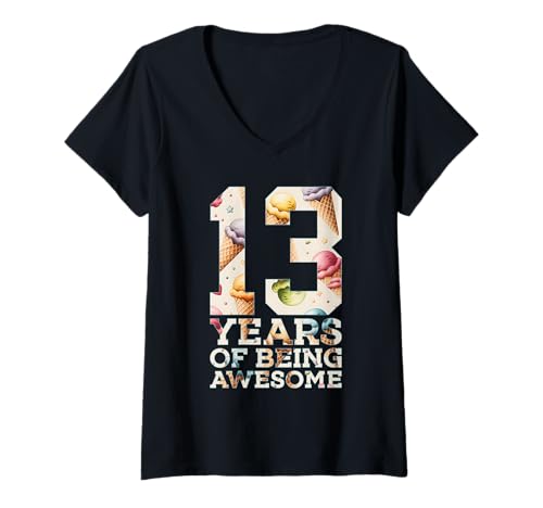 Damen 13 Years of Being Awesome EIS 13. Geburtstag T-Shirt mit V-Ausschnitt Damen 13 Years of Being Awesome EIS 13. Geburtstag T-Shirt mit V-Ausschnitt von COOL KIDS BIRTHDAY DESIGNS AND OUTFITS