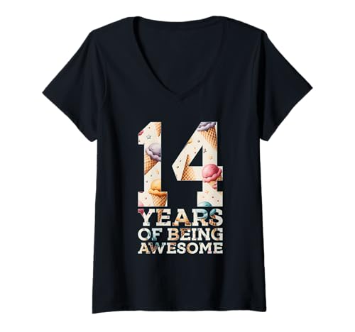 Damen 14 Years of Being Awesome EIS 14. Geburtstag T-Shirt mit V-Ausschnitt Damen 14 Years of Being Awesome EIS 14. Geburtstag T-Shirt mit V-Ausschnitt von COOL KIDS BIRTHDAY DESIGNS AND OUTFITS