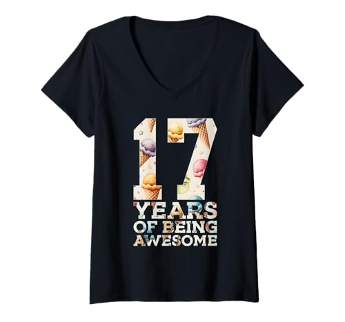 Damen 17 Years of Being Awesome EIS 17. Geburtstag T-Shirt mit V-Ausschnitt Damen 17 Years of Being Awesome EIS 17. Geburtstag T-Shirt mit V-Ausschnitt von COOL KIDS BIRTHDAY DESIGNS AND OUTFITS