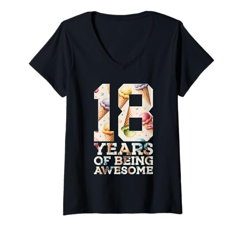 Damen 18 Years of Being Awesome EIS 18. Geburtstag T-Shirt mit V-Ausschnitt von COOL KIDS BIRTHDAY DESIGNS AND OUTFITS