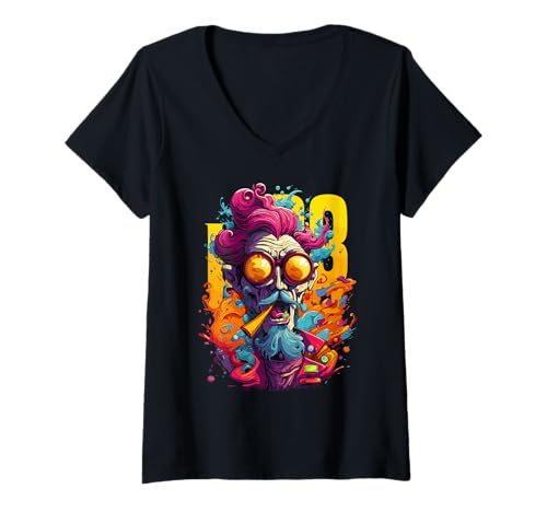 Damen Cooles Design mit roten Haaren, gelben Augen, Ziegenblatt T-Shirt mit V-Ausschnitt Damen Cooles Design mit roten Haaren, gelben Augen, Ziegenblatt T-Shirt mit V-Ausschnitt von COOL OLD MAN DESIGN. COLORFUL HAIR EYES AND BEARD