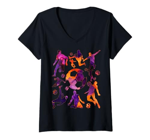 Damen FUßBALLSPIELER COOL FUßBALL T-Shirt mit V-Ausschnitt von COOL SOCCER DESIGNS AND OUTFITS