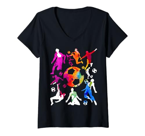 Damen FUßBALLSPIELER COOL FUßBALL T-Shirt mit V-Ausschnitt von COOL SOCCER DESIGNS AND OUTFITS