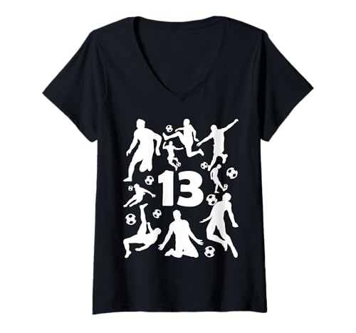 Damen NUMMER 13 JAHRE FUßBALL 13. GEBURTSTAG T-Shirt mit V-Ausschnitt von COOL SOCCER DESIGNS AND OUTFITS