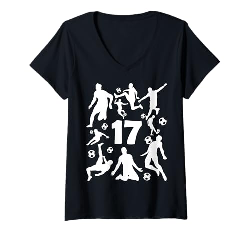 Damen NUMMER 17 JAHRE FUßBALL 17. GEBURTSTAG T-Shirt mit V-Ausschnitt von COOL SOCCER DESIGNS AND OUTFITS