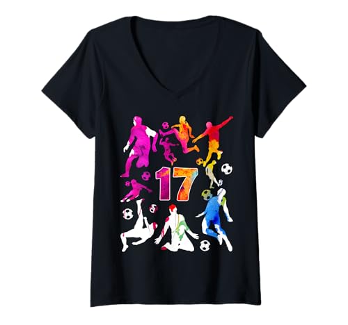 Damen NUMMER 17 JAHRE FUßBALL 17. GEBURTSTAG T-Shirt mit V-Ausschnitt von COOL SOCCER DESIGNS AND OUTFITS