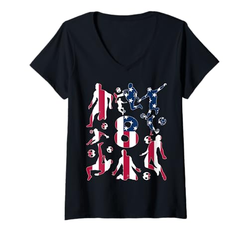 Damen NUMMER 8 JAHRE FUßBALL 8. GEBURTSTAG T-Shirt mit V-Ausschnitt von COOL SOCCER DESIGNS AND OUTFITS