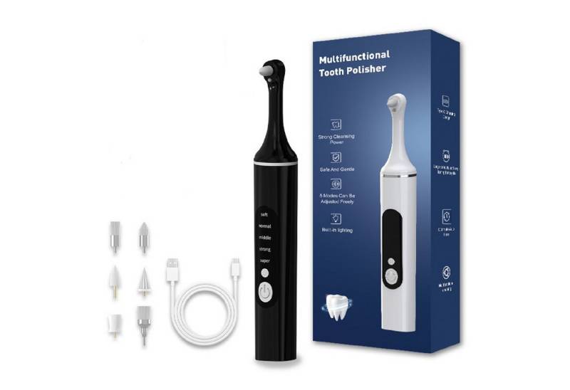 COOL-i ® Mundpflegecenter Zahnpolierer Set mit LED & 5 Modi& 6 Köpfen, Für kosmetische Zahnpflege, sanftes Aufhellen & frischen Atem von COOL-i ®