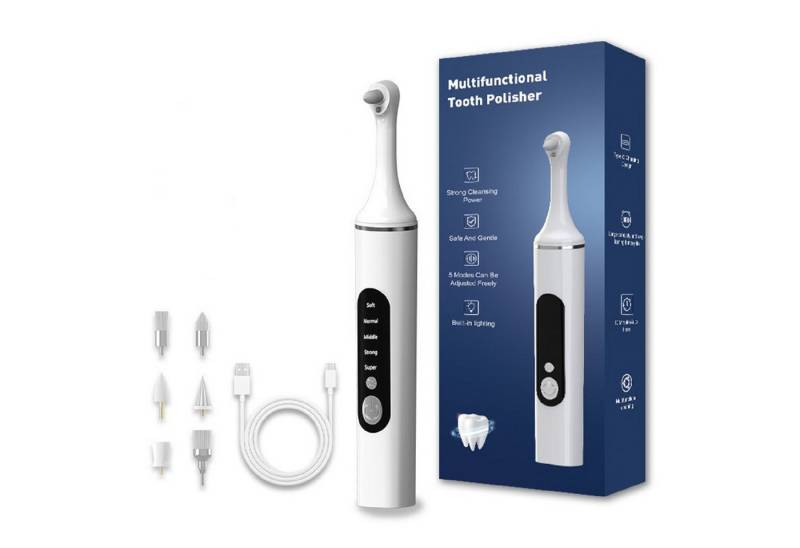 COOL-i ® Mundpflegecenter Zahnpolierer Set mit LED & 5 Modi& 6 Köpfen, Für kosmetische Zahnpflege, sanftes Aufhellen & frischen Atem von COOL-i ®