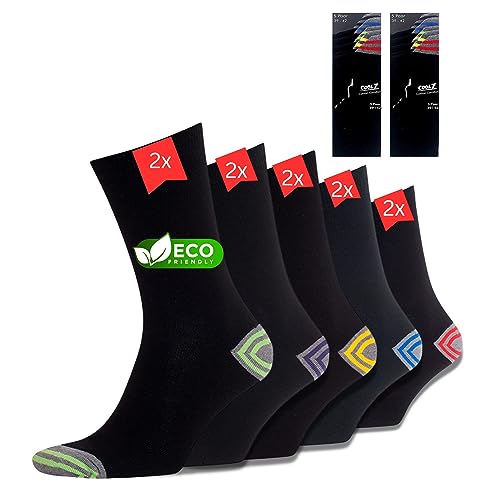10 Paar Socken Herren 47-50 schwarz Colour Baumwolle Herrensocken Business Socken schwarz für Herren Baumwollsocken mit farbiger Spitze von COOL7