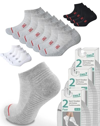 COOL7 6 Paar Sneakersocken Herren 43-46 grau mit Frotteefunktionssohle | Atmungsaktiv | Sneaker | Socks | Men | Woman | Sportsocken | Funktionssohle mit leichtem Massageeffekt - Männersocken von COOL7
