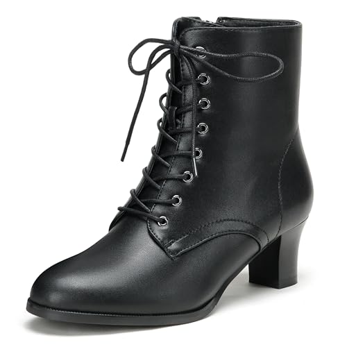COOLCEPT Damen Vintage Viktorianisch Stiefel Schnüren Blockabsatz Ankle Stiefel 70s Steampunk Stiefeletten Reißverschluss Black Große 37 von COOLCEPT