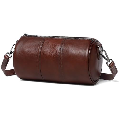 COOLCY Crossbody-Tasche für Damen, echtes Leder, weich, trendig, kreisförmig, Umhängetasche, Designer-Zylinder-Geldbörsen, Handtaschen, Kaffee, Small COOLCY Crossbody-Tasche für Damen, echtes Leder, weich, trendig, kreisförmig, Umhängetasche, Designer-Zylinder-Geldbörsen, Handtaschen, Kaffee, Small von COOLCY