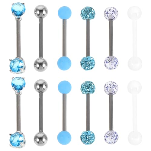 COOLHIYA 12 Stück Zungenpiercing-Schmuck: Hantel-Piercing-Ohrstecker aus Edelstahl mit Kristallen, gerader Körperschmuck für Frauen und Männer, Hochzeitsfeier COOLHIYA 12 Stück Zungenpiercing-Schmuck: Hantel-Piercing-Ohrstecker aus Edelstahl mit Kristallen, gerader Körperschmuck für Frauen und Männer, Hochzeitsfeier von COOLHIYA