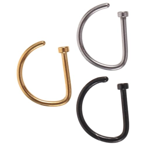 COOLHIYA 3 Stück Edelstahl Nasenringe D Form Kleine Nasenstecker Hautfreundlich Modisch Damen Party Schmuck von COOLHIYA