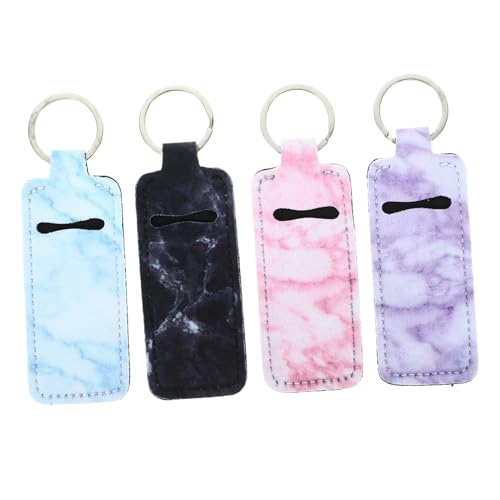 COOLHIYA 4 Stück Teiliges Lippenbalsam Schlüsselanhänger Set Kompakte Lipgloss Tasche Neopren Langlebiger Lippenstift Halter Stilvoller Organizer für Unterwegs und Alltag von COOLHIYA