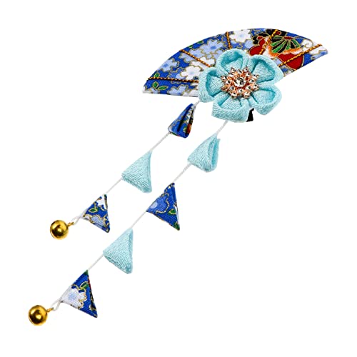 COOLHIYA Japanischer Kimono Haarschmuck mit Blauer Kirschblüten Quaste Leichter und Tragbarer Haarclip für Damen Geeignet für Kimono Yukata Hanfu und Festliche Anlässe von COOLHIYA