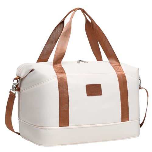 COOLIFE Kabinentasche Groß Reisetasche Sporttasche, 45x36x20cm, Easyjet AirlinesFreigepäck Underseat Handgepäck,Overnight Weekend Handgepäck für Damen,Wasserfest Handtasche für Sport&Reisen(25L, Weiß) von COOLIFE