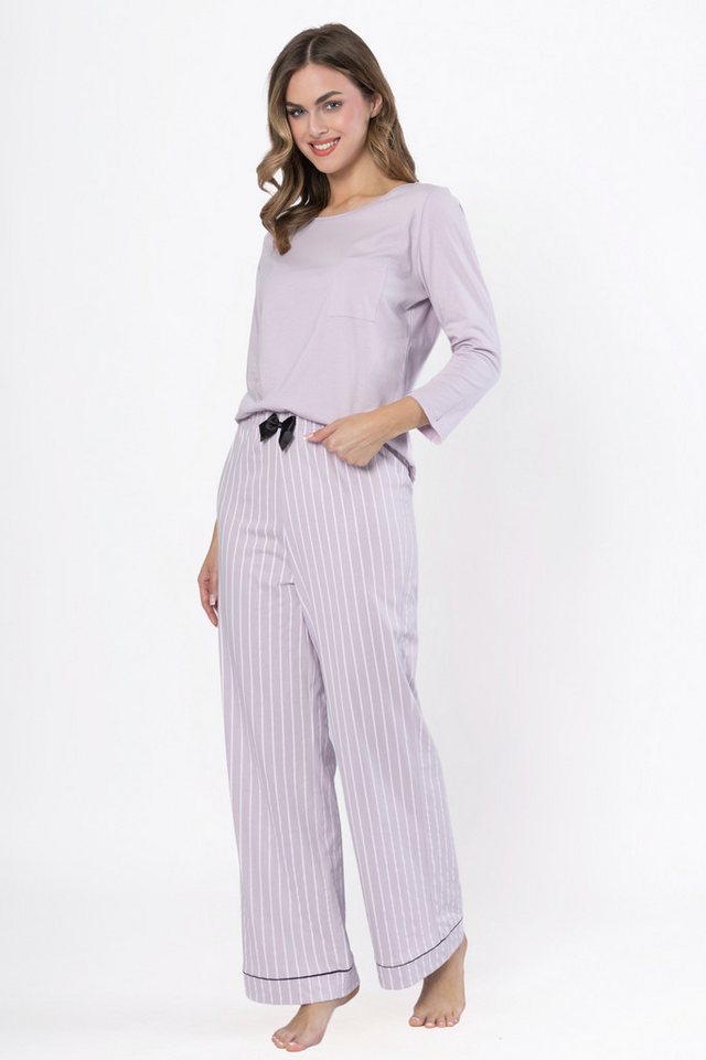 COOLISMO NIGHTWEAR Pyjama klassischen Damen Schlafanzug-Set, 3/4-Arm-Shirt & lange Hose (2 tlg) mit Streifen-Design von COOLISMO  NIGHTWEAR
