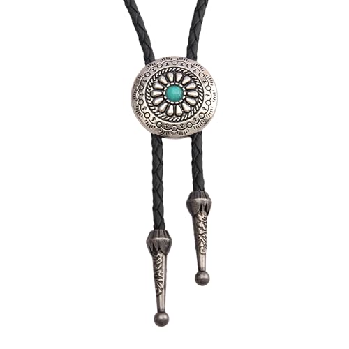 Bolo Tie Rodeo Cowboy Leder Krawatte Herren Damen Halskette Leder Halskette mit Türkis Silber Türkis Leder von COOLLA