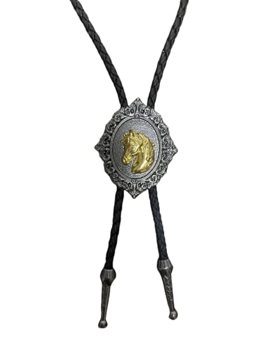 COOLLA Bolo Tie Rodeo Cowboy-Leder-Krawatte Western-Halskette für Herren und Damen, Lederkette mit türkisfarbenem Stein (Horse) von COOLLA