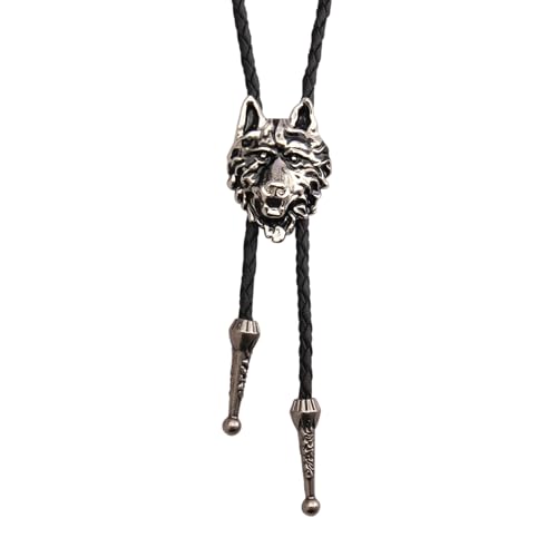 COOLLA Bolo Tie Rodeo Cowboy-Leder-Krawatte Western-Halskette für Herren und Damen, Lederkette mit türkisfarbenem Stein (Wolf) von COOLLA