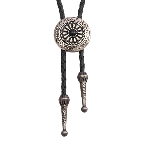 COOLLA Bolo Tie Rodeo Cowboy-Leder-Krawatte Western-Halskette für Herren und Damen, Lederkette mit türkisfarbenem Stein (style2-Black) von COOLLA