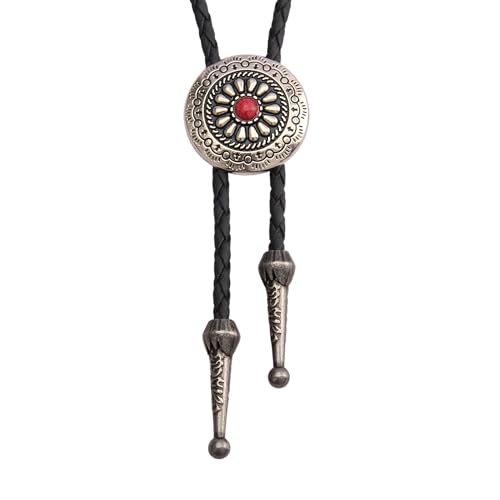COOLLA Bolo Tie Rodeo Cowboy-Leder-Krawatte Western-Halskette für Herren und Damen, Lederkette mit türkisfarbenem Stein (style2-Red) von COOLLA
