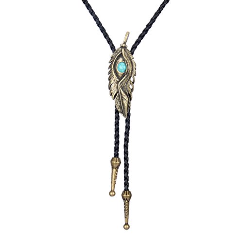 COOLLA Bolo Tie Adlerauge-Feder-Krawatte, Lederhalsband, Vintage-Stil, türkisfarbener Anhänger für Damen, Herren (Bronze), Leder, Türkis von COOLLA
