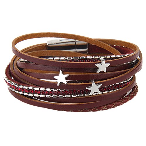 MULBA Frauen-echtes Leder-Armband-Verpackungs-Stern-Kristallarmband-Magnet-Wölbung (Red) von COOLLA